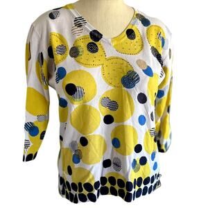 Womens Top Size Medium Yellow Blue Abstract Artsy Indie Twee Professional Office